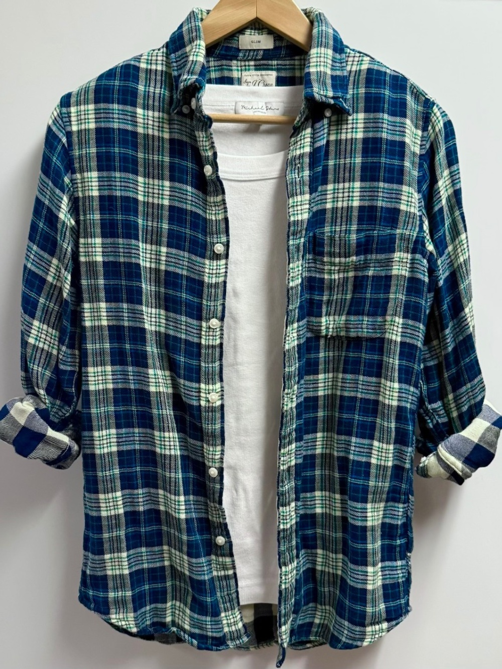 J. Crew Flannel Shirt Slim Fit Plaid Navy Natural Men’s XS